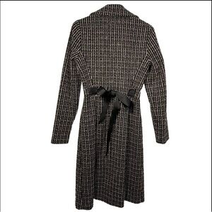 Vintage Betsey Johnson Tweed Plaid Coat Sz 6 Black & Pink Ribbon Bow Classic‎